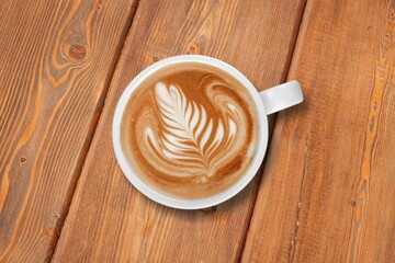 Tasty hot Espresso coffee in cup on desk