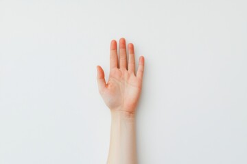 Hand gesture signaling help minimalist white background photography indoor overhead view communication concept