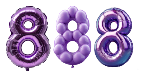 Three balloons with the number 8 on them