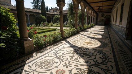 Obraz premium Floral Patterns Shaded by Sun's Darkness, botanical, floral patterns, garden scene, solar eclipse, shade