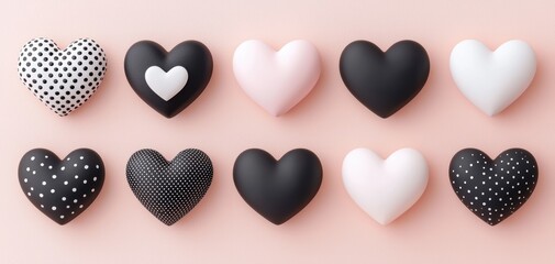 Exquisite heart shapes display minimalist pink background decorative art modern aesthetics front view love concept
