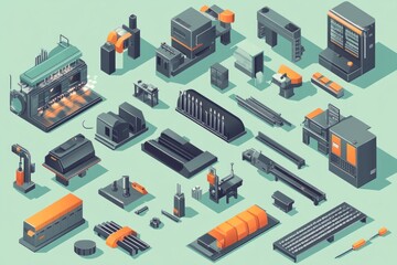 Obraz premium Isometric Illustration of Modern Industrial Machinery