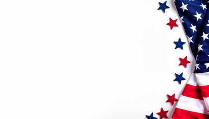 American flag fabric with stars and stripes on white background