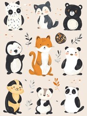Cute animal stickers featuring bear, panda, and fox designs ideal for decorating planners and scrapbooks. Generative AI