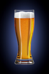 Glass of beer on accent gradient background. Bar theme. Alcoholic drink. 3d rendering.