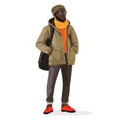 Obraz premium Trendy Senegal Man Winter Clothes and Style – A Modern and Elegant Digital Illustration for Winter Outerwear 