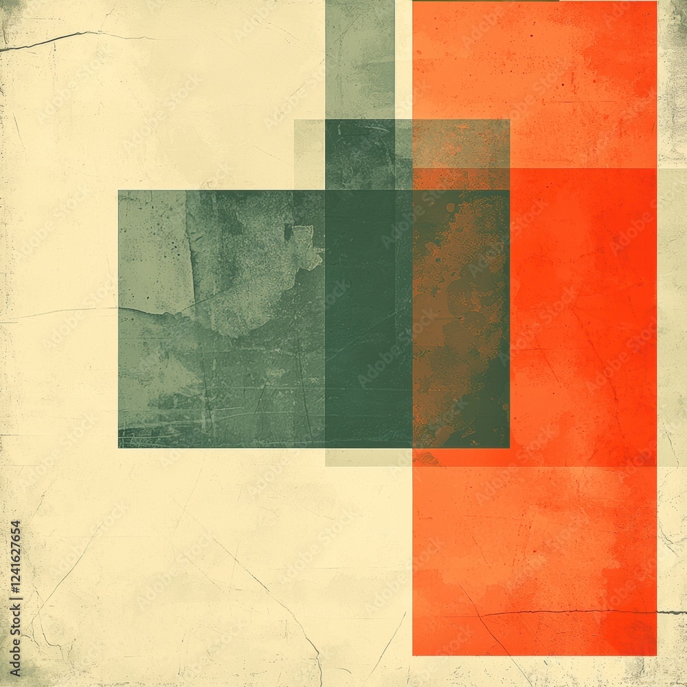Poster abstract geometric composition with layered shapes in muted colors on textured background. generativ
