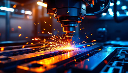 Modern CNC milling machine during operation. Produced cutting metal parts, industry heavy factory.