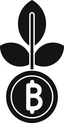 Cryptocurrency investment growing steadily, depicted by plant with leaves emerging from coin