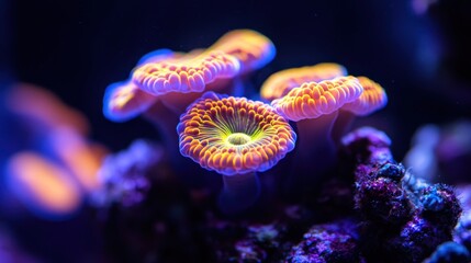 Obraz premium Vibrant Coral Polyps in Deep Sea Aquarium Displaying Bright Colors