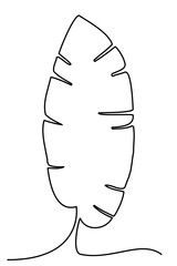 Tropical line art bananas leaf, hand-drawn contour collection, exotic doodle t-shirts plants, vacation merchandise card design, summer outline tote bags prints, travel notebooks illustration