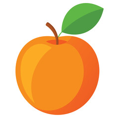A stylized illustration of an orange with a green leaf and brown stem.