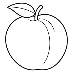 A stylized illustration of a peach with simple lines and curves.