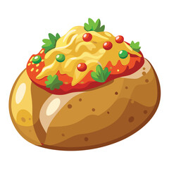 A colorful illustration of a dish topped with cheese, herbs, and red and green toppings.