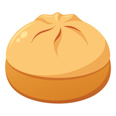 A stylized illustration of a dumpling, showcasing its round shape and pleated top.