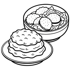 A bowl filled with round, crispy snacks, accompanied by a larger snack on the side.