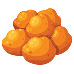 A close-up illustration of orange, textured shapes resembling potatoes or similar food items.