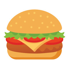A stylized illustration of a hamburger with a bun and lettuce.