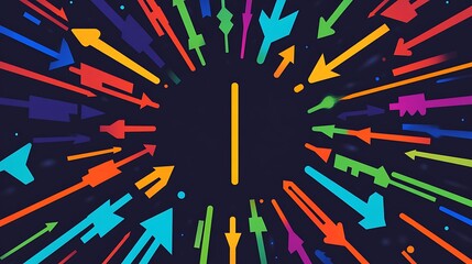 Colorful arrows converge, central focus