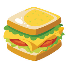 A cartoon-style slice of bread with a yellow spread and green lettuce.