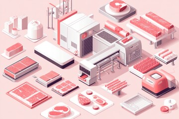 Fototapeta premium Meat Processing Plant - Modern Meat Industry
