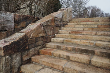 Fototapeta premium The steps are made out of stone slabs near the 19th century cathedral.