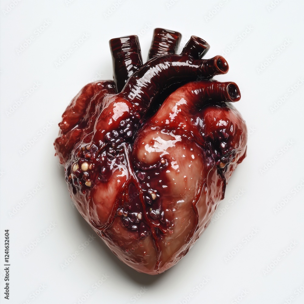 Poster detailed and realistic rendering of an anatomical heart in intricate design showcasing veins and art