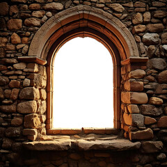 medieval castle open window showing white background