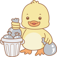 Fototapeta premium Cute Duck vector icon. Funny baby Duck animal series stock illustration. life of fluffy Duck designs.