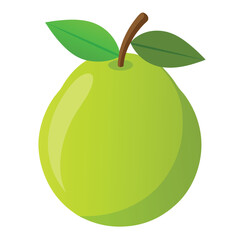 A stylized green pear with leaves and a stem, showcasing a fresh and vibrant design.