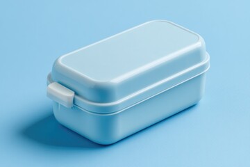 Blue Rectangular Lunch Box With Tightly Sealed Lid on Light Blue Background Showcasing Minimalist Design and Functionality for Modern Meal Prep