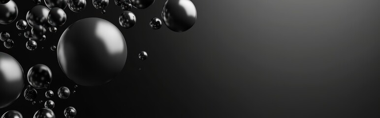 Minimalist luxury mockup background with space for text featuring floating 3D spheres in monochrome tones, suitable for abstract, technology, or creative branding