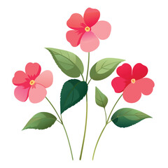 A colorful illustration of flowers with leaves on a white background.