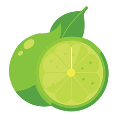 A vibrant illustration of a lime slice with a green leaf.