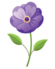 A vibrant purple flower illustration with soft petals and a green stem.
