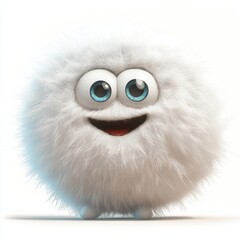 Obraz premium fluffy cloud-like monster with a soft cotton texture, bright eyes, and a happy expression, isolated on white