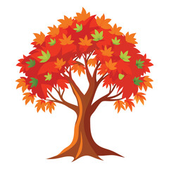 A stylized tree with vibrant orange and green leaves, representing autumn foliage.