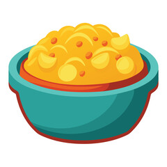 A vibrant illustration of a bowl filled with yellow macaroni and cheese.