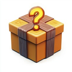mystery gift box with a glowing question mark, giving a sense of surprise, isolated on white