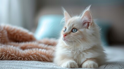Obraz premium Adorable Fluffy Kitten Resting on a Cozy Blanket