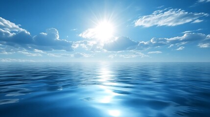 Obraz premium a serene and expansive body of water, with a vast expanse of blue that stretches out to meet the horizon.