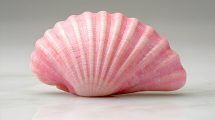 Pink seashell on marble, studio shot,  ocean background, nature imagery