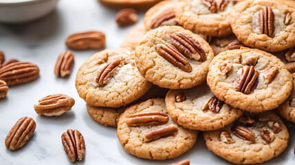 Nut-studded cookies with a golden, crisp edge and chewy center, filled with a variety of nuts like almonds and pecans.