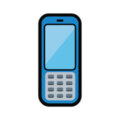 A stylized smartphone illustration featuring a blue screen and simple design elements.