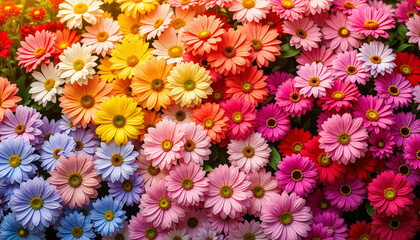 Vibrant flower bed at dawn, showcasing nature's beauty