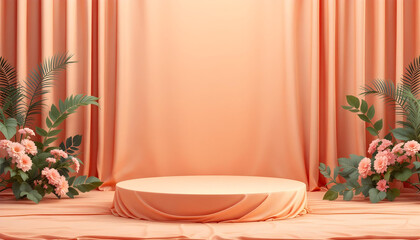 Two Tier Podium Against A Peach Canvas Background