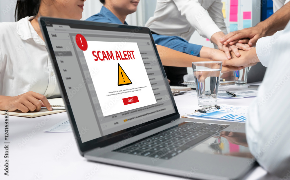 Aufkleber cyber security software show alert of cyber attack for protection brisk. danger from virus, phishing