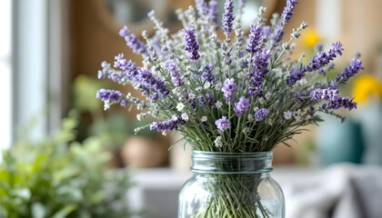 Vintage Glass Vase Filled With Fresh Lavender Blooms Creating A Serene Atmosphere Natural Rustic Charm Background