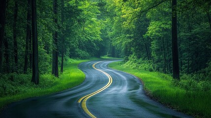 Fototapeta premium Winding Road Through A Green Forest.