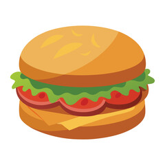 A stylized illustration of a burger with vibrant colors and abstract shapes.